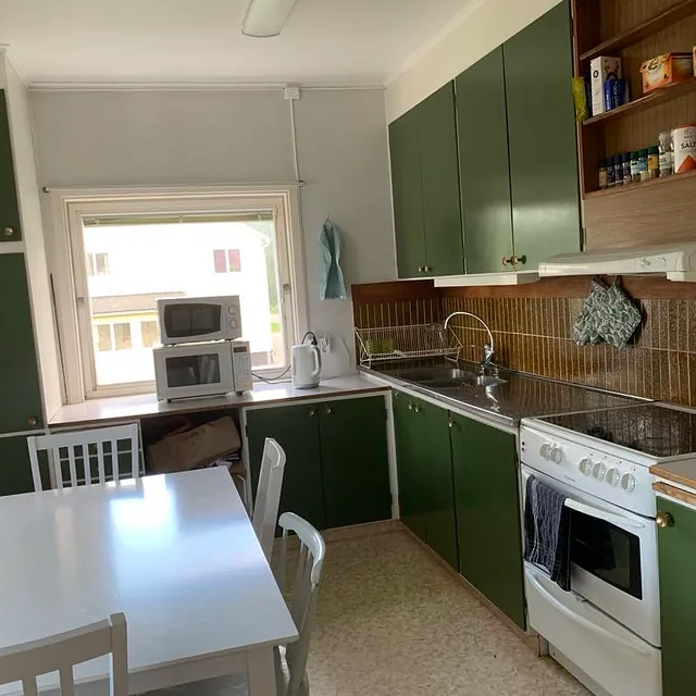 större bild på hela köket i vandrarhemmet